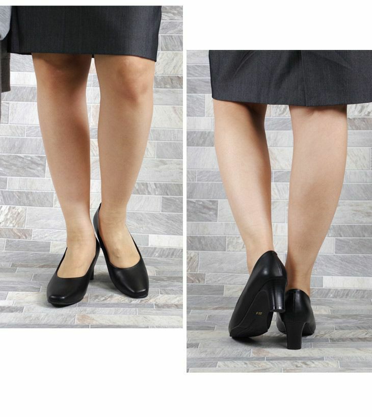 アミアミ リクルート オフィス フォーマル パンプス レディース 4センチ 6センチ ヒール 定番 シンプル ストラップ 就活 仕事 ブラック 通勤 冠婚葬祭 スクエア トゥ スムース 低反発 公式 レディースシューズ通販 Amiami アミアミ