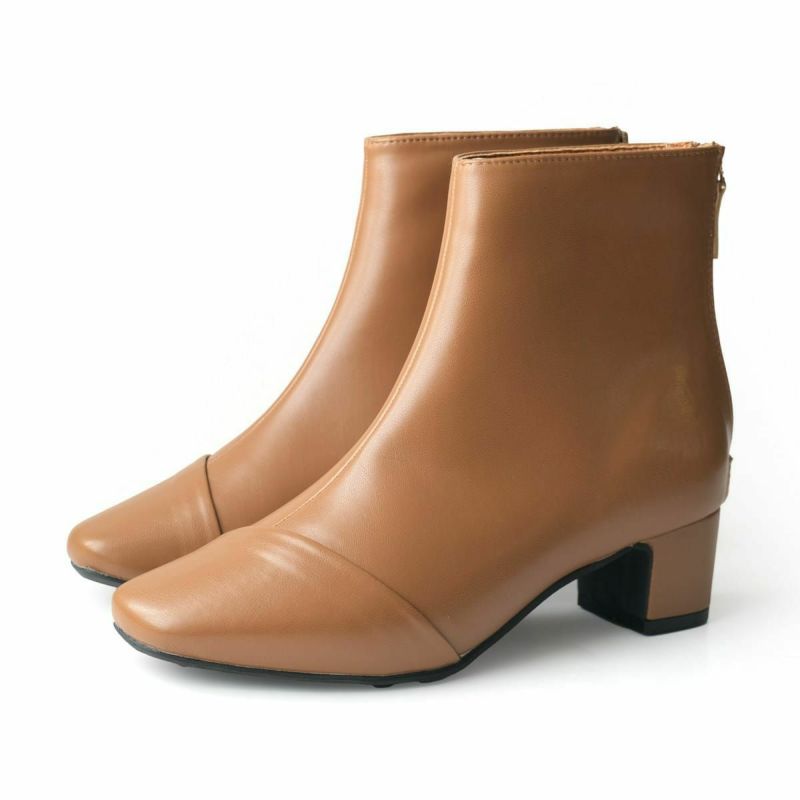 スクエアトゥバックファスナーショートブーツ レディース | 《公式