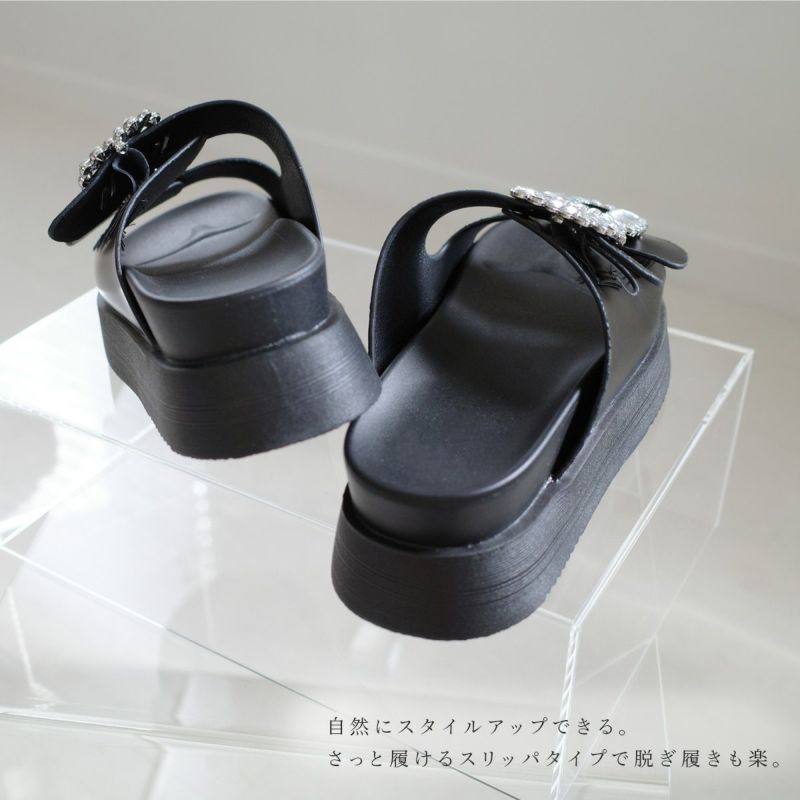 在庫限り！特別価格！】厚底ビジューダブルベルトサンダル