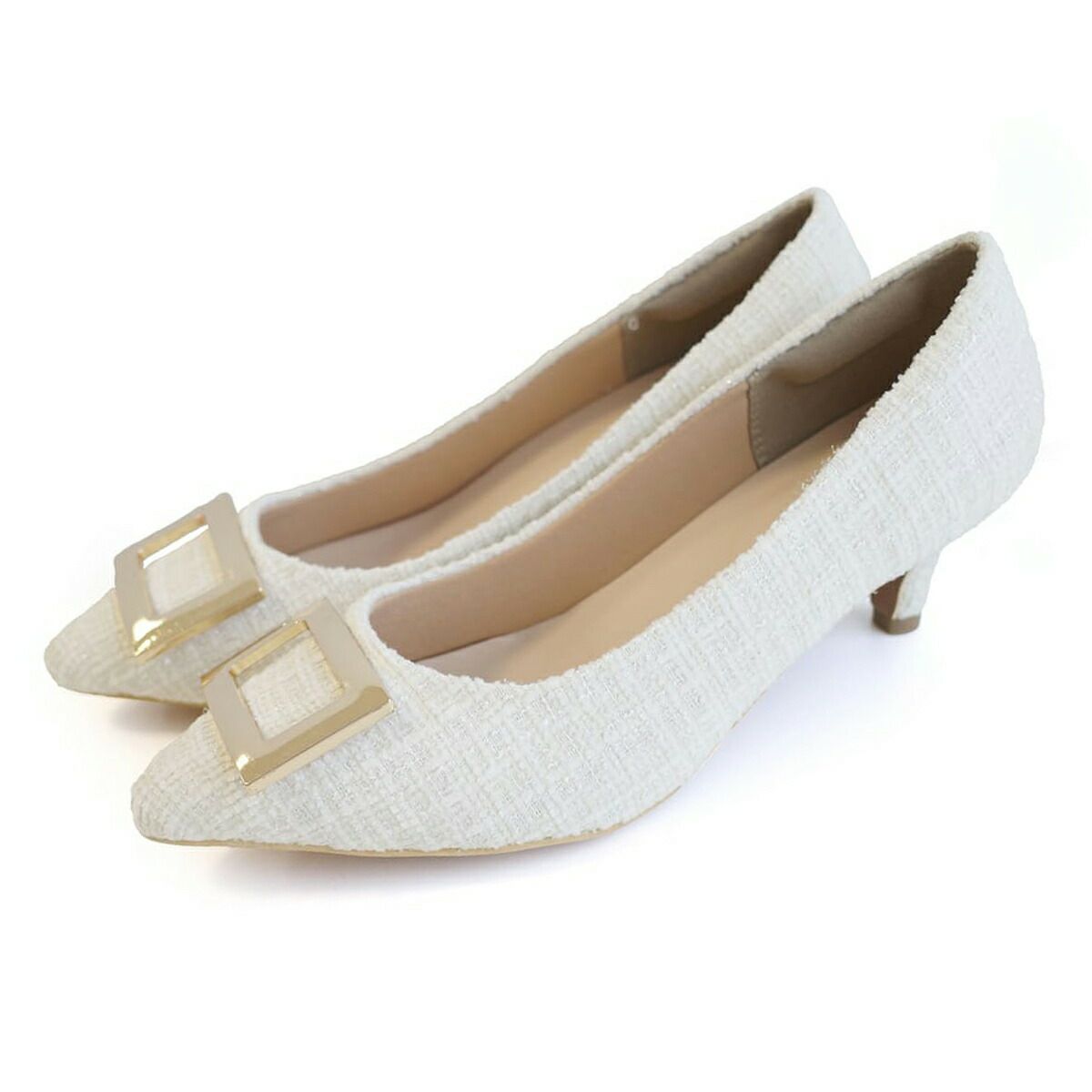 ホワイト(ツイード)×バックル